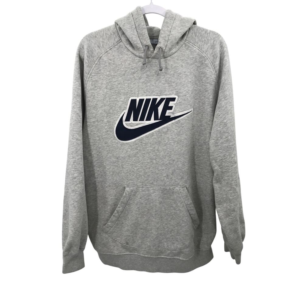 Nike Vintage Gray Logo Patch Hoodie Sweatshirt Mens XL
